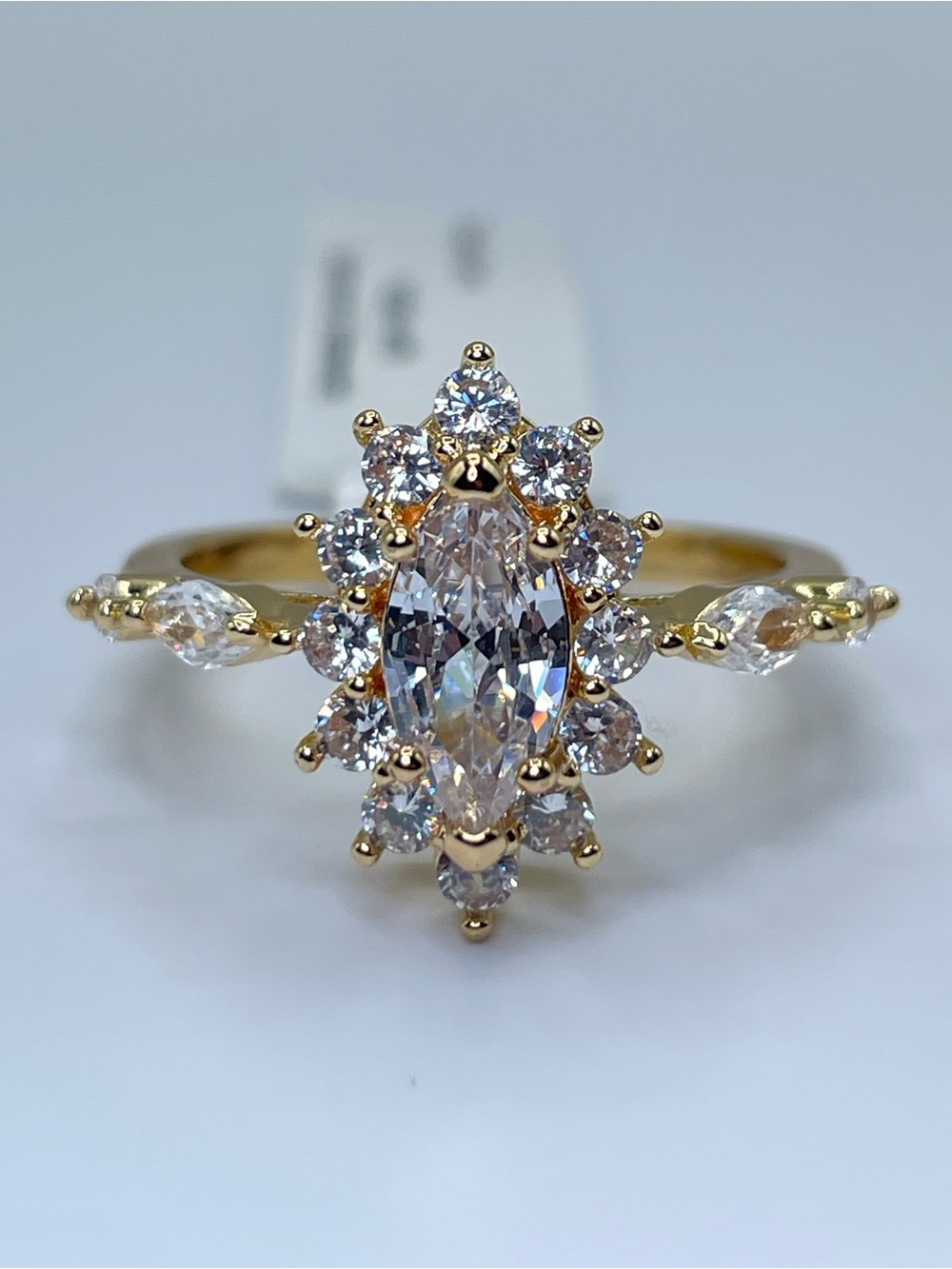 Swarovski Crystal Elements White Crystal Marquise Cut Halo Art Deco Ring Size 9
